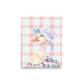 Load image into Gallery viewer, A charming duck, decked out in a cap and apron, set against a soft, plaid pink background that sings with sweetness. NURSERY WALL DECOR