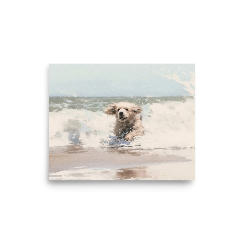 Dog Chasing Waves Art Print